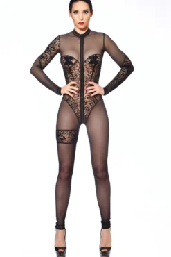 Miria Combi Fetish Catsuits | Black Mesh