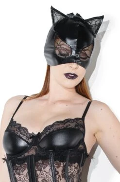 Coquette 1 PC. Wet Look Cat Mask W/ Lace Eyes & Ears