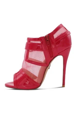 Mesh Open Toe Stiletto Bootie With Buckle -Coquette Shop BABE303 RED Left