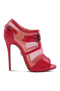 Mesh Open Toe Stiletto Bootie With Buckle -Coquette Shop BABE303 RED Right