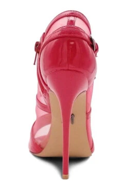 Mesh Open Toe Stiletto Bootie With Buckle -Coquette Shop Babe303 RED back