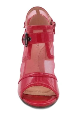 Mesh Open Toe Stiletto Bootie With Buckle -Coquette Shop Babe303 RED front