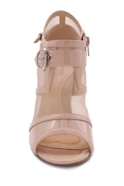 Mesh Open Toe Stiletto Bootie With Buckle -Coquette Shop Babe303 bone front