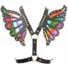 Black Faux Leather & Rainbow Holo Butterfly Wing Harness