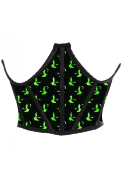 Black & Green Witches Satin Open Cup Waist Cincher