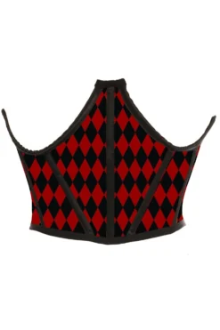 Black & Red Diamond Satin Open Cup Waist Cincher