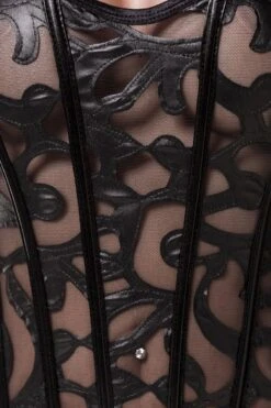 Boning Queen Anne Neckline Corset & Garter -Coquette Shop Boning Queen Anne Neckline Corset Garter Fetish Corsets Grey Velvet SEXYSHOESCOM 3