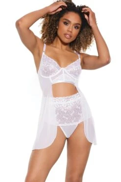 Coquette Boning Underwired Babydoll With High Waisted Thong