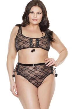 Coquette Crop Tank Top And High Waisted Thong Black