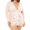 Plus Size Eyelash Lace Robe Set