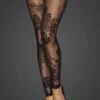 Noir Handmade Flocked Embroidery And Tulle Banded Stockings