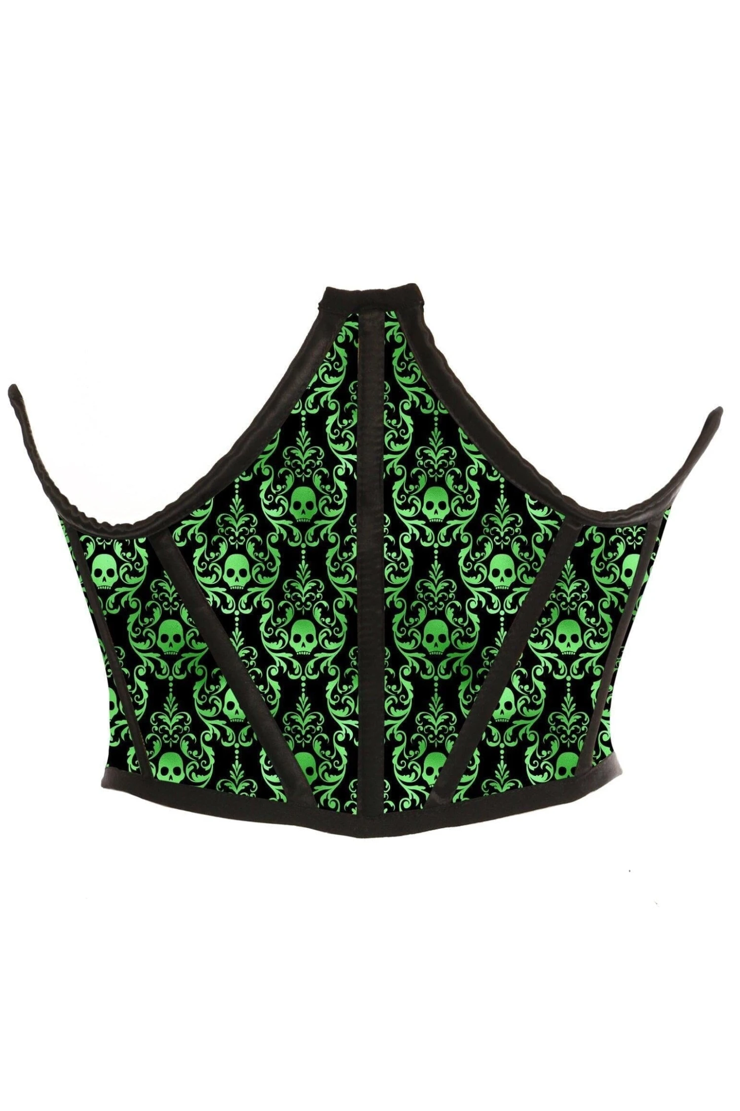 Green & Black Skull Satin Open Cup Waist Cincher 1 Green & Black Skull Satin Open Cup Waist Cincher