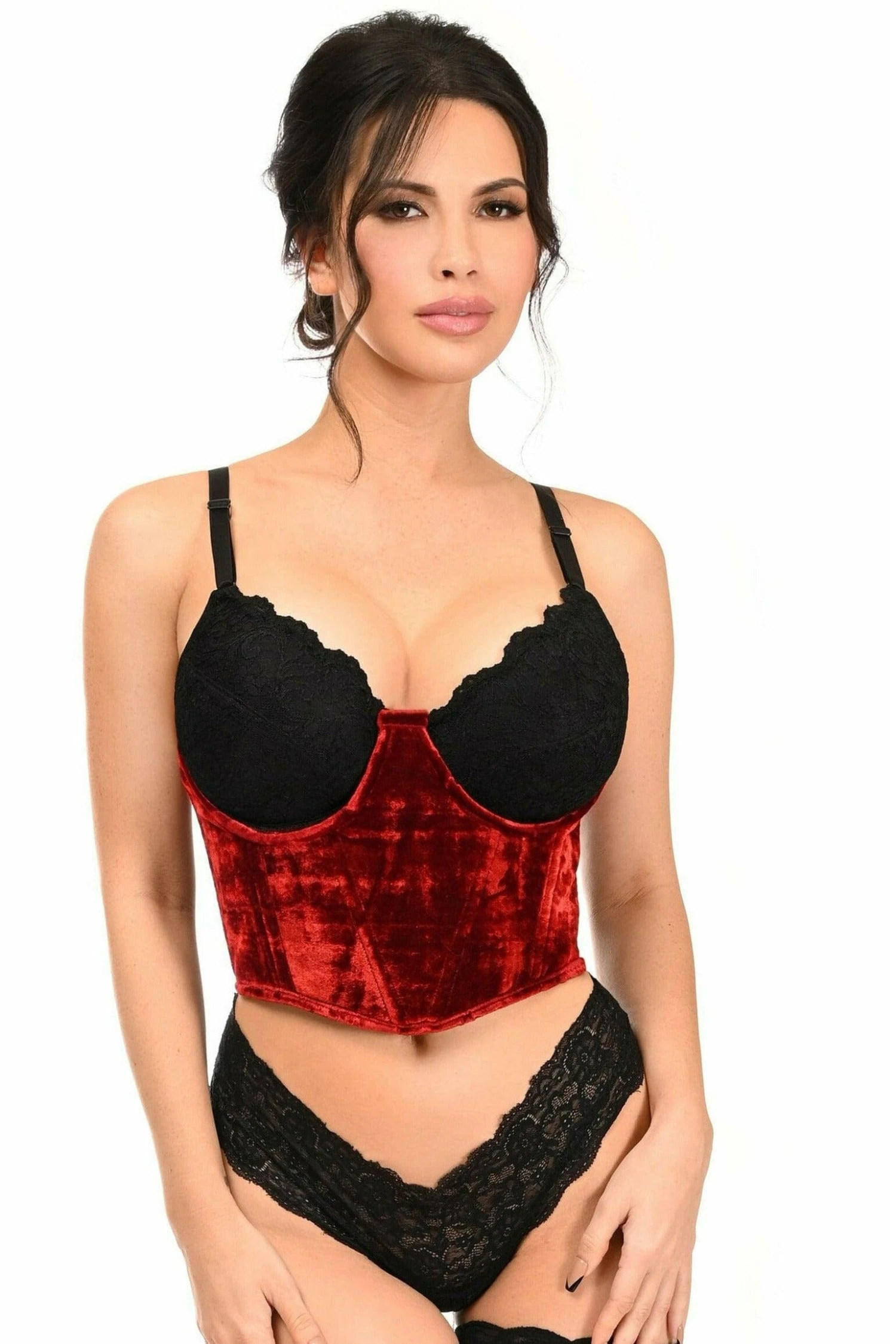 Lavish Red Velvet Underwire Waist Cincher Corset 1 Lavish Red Velvet Underwire Waist Cincher Corset