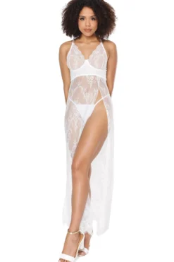 Coquette Lace Long Gown Full Underwire Cups With Side High Slit
