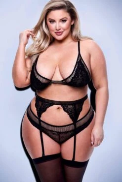 Baci Lingerie Lace & Mesh Bra, Garter & Panty Set