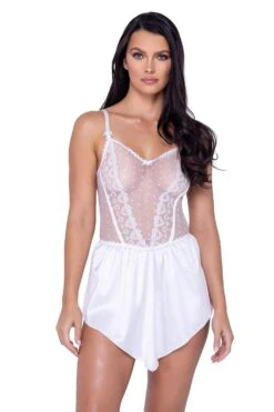 Lace And Satin Chemise With Embroidered Lace