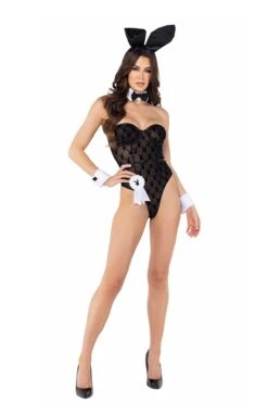 Playboy Bunny Flocked Bodysuit Costume -Coquette Shop Playboy Bunny Flocked Bodysuit Costume Bunny Costumes Roma Costumes SEXYSHOESCOM 3