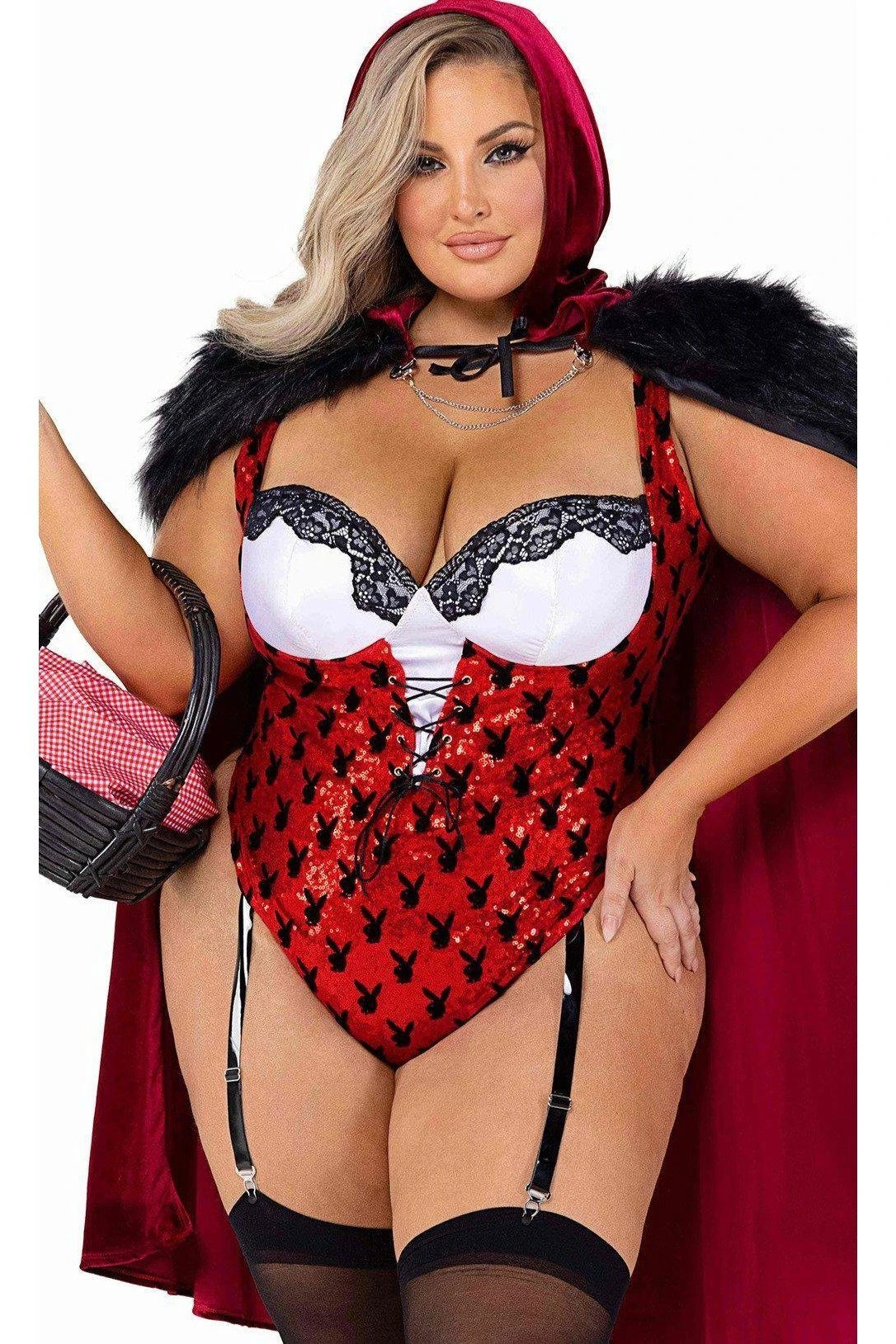 Playboy Plus Size Red Hooded Enchated Forest Costume 1 Playboy Plus Size Red Hooded Enchated Forest Costume