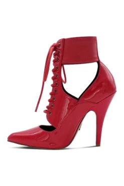 Lace Up Ankle Bootie With Stretch Ankle Cuff -Coquette Shop Sexy102 RED left