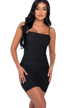 Straight Across Neckline Mini Dress With Rouching