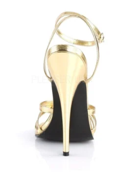 DOMINA-108 Sandal | Gold Faux Leather -Coquette Shop domina 108 sandal gold faux leather sandals devious sexyshoescom 4