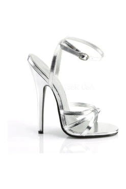 DOMINA-108 Sandal | Silver Faux Leather -Coquette Shop domina 108 sandal silver faux leather sandals devious sexyshoescom 5