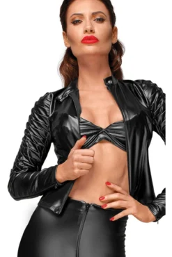 Noir Handmade Handmade Pleated Sleeved Wetlook Jacket -Coquette Shop handmade pleated sleeved wetlook jacket fetish jackets noir handmade sexyshoescom 4