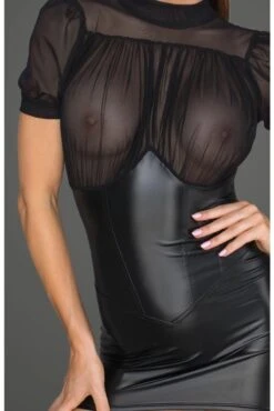 Noir Handmade Minidress With Tulle Top, Bouffant Sleeves & Corset Element 6 Noir Handmade Minidress With Tulle Top, Bouffant Sleeves & Corset Element -Coquette Shop minidress with tulle top bouffant sleeves corset element fetish dresses noir handmade sexyshoescom 3