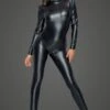 Noir Handmade Open Back Stone Trim Wetlook Catsuit