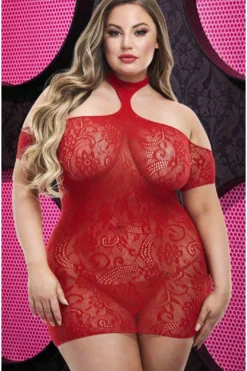 Plus Size Cut Out Lace Mini Dress