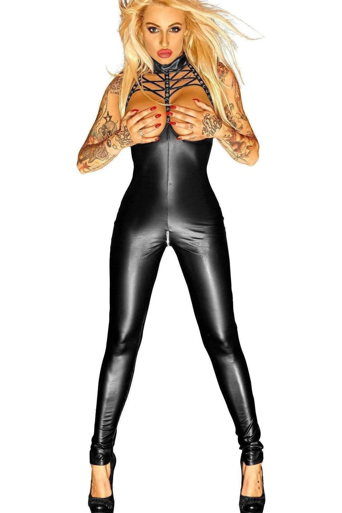 Noir Handmade Powerwetlook Breast Free Strappy Suit 3 Noir Handmade Powerwetlook Breast Free Strappy Suit - Image 3