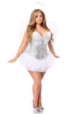Top Drawer Plus Size 4 PC Silver Sequin Angel Corset Costume -Coquette Shop top drawer plus size 4 pc silver sequin angel corset costume costume corsets daisy corsets sexyshoescom 3
